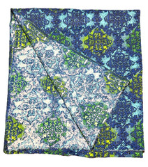 Vintage Fabric Blue Green Mid Century Retro Medallion Weave Barkcloth 42” Square