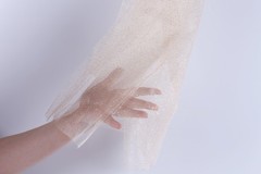 Peach Glitter Tulle Fabric by the Yard, Sparkly Tulle for Dresses and Decor