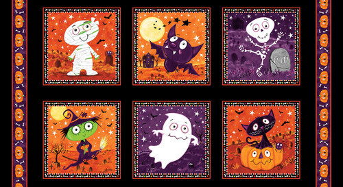 Halloween Bat Skeleton Fabric 23″X44″ Panel Graveyard Ghouls Cotton by Studio E