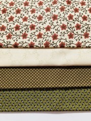 Lot of 4 Fat Quarters Cotton Fabric Olive Brown Cream Rust Geometric Lot #4A