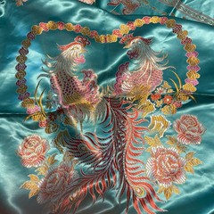 angzhou Silk Brocade Set Turquoise & Pink Phoenix Peony Bedspread Coverlet 84×70