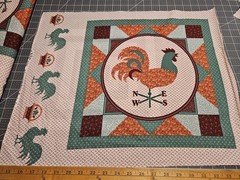 VTG Cranston Panel Rooster Weathervane Cotton Fabric 18×22 Facing SE Grandmacore