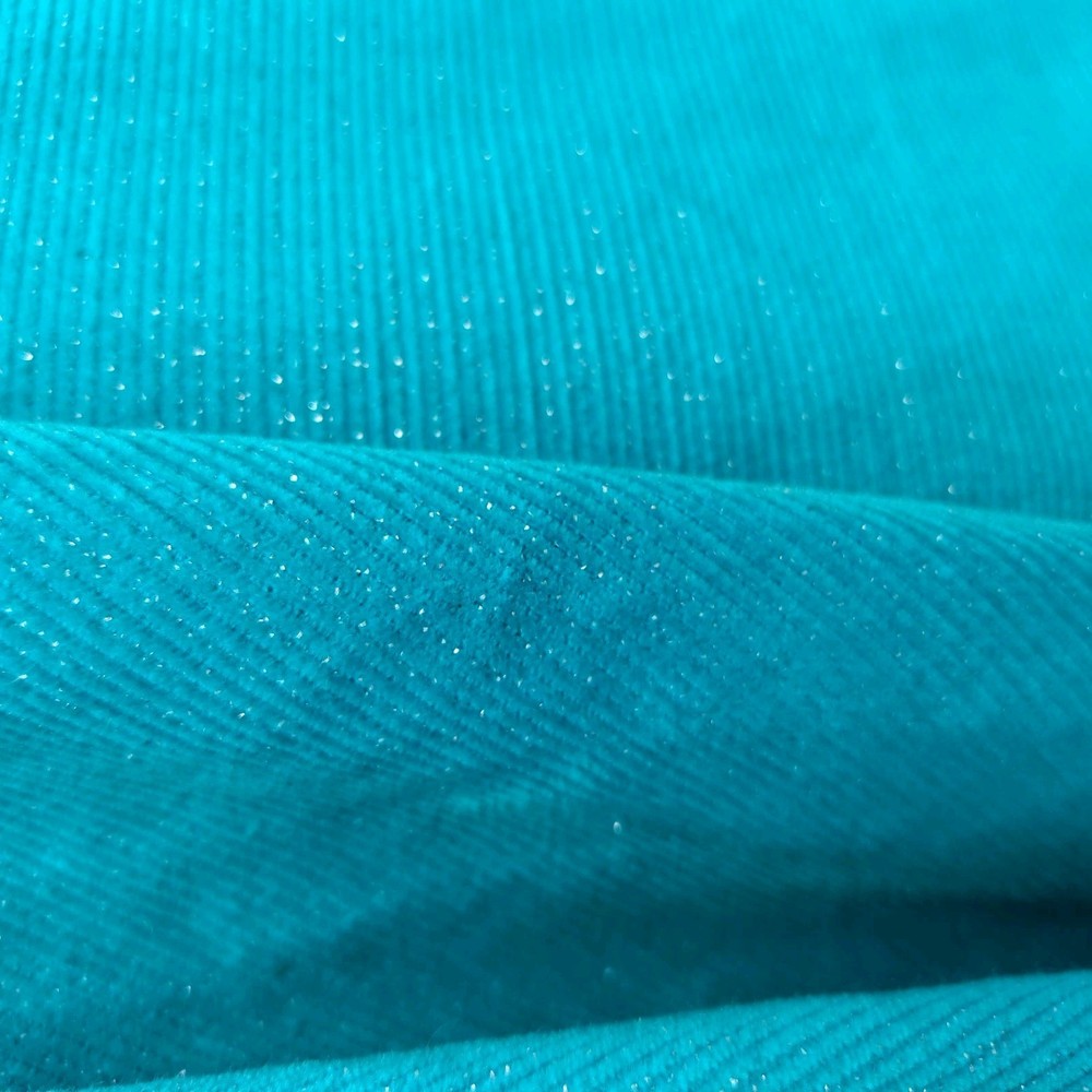 Peacock Turquoise Corduroy Fabric Ribbed Cotton 4.25 Yards Silver Accents 153×43