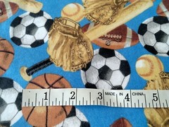 Sports Themed Cotton Blue Flannel Fabric 2.5 Yards Boy Baby Balls Bats Gloves