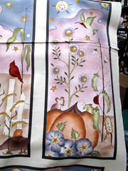 Fabric Red Rooster Panel “Who Comes to Zinnia’s Garden?” Crow Fox Bunny $10.95