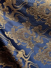 NAVY GOLD Damask Brocade Upholstery Drapery Fabric (56 in.) Sold By The Yard