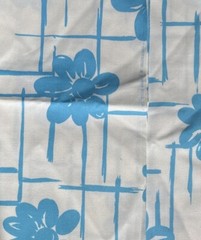 Vintage Klopman Mills Floral 70s Fabric Cotton White Turquoise Mod 1 Yard A5