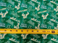 UNIVERSITY of SOUTH FLORDIA “BULLS” NEW ALL SPORT DESIGN 1/2 YARD 100% COTTON