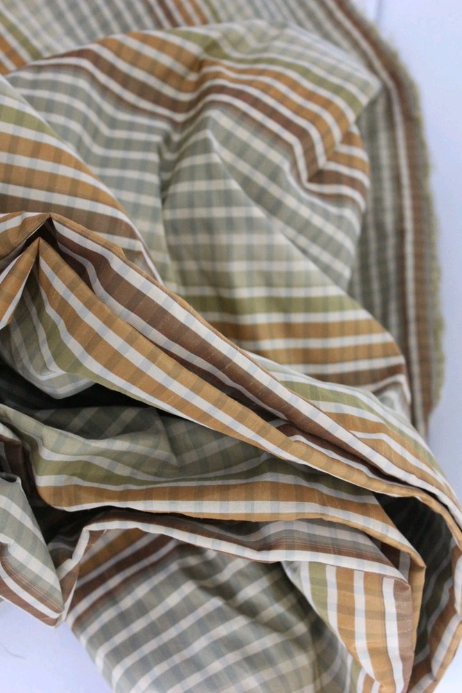 Vintage Plaid Faux Silk Fabric 57×114 Striped Checked 3 Yards