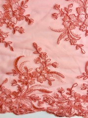 Callie CORAL Polyester Floral Corsage Embroidery on Mesh Lace Fabric by the Yar