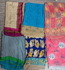 Women’s 10Pc Lot Vintage Art Silk Sari For Art & Craft Work Indian Saree Fabric