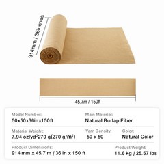 VEVOR Burlap Fabric Roll Burlap Tree Wrap 36 in x 150 ft for Crafts & Plants
