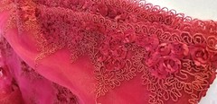 Dark Red Mesh Scalloped Lace French design embroidery Fabric W/ Mini 3D Flowers