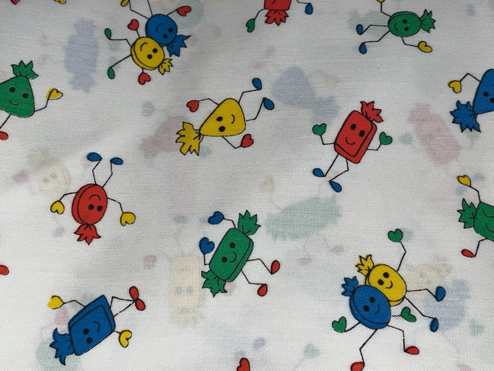 By 1/2 Yd Vintage Dancing Candy Cotton Fabric Children’s Red Yellow Blue Green