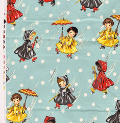 “Sweet Rain” Michael Miller Retro Girls Umbrellas Polka Dots Flannel Fabric BTY