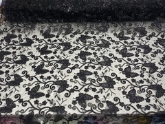 Black Butterfly Sequin Lace Fabric – 3D Embroidered Floral Mesh Couture Beaded