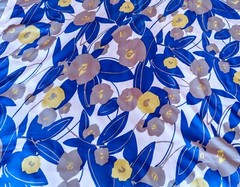 Vintage Fisher & Gentile Large Blue Pink Floral Polyester Fabric 44″ x 1 Yard