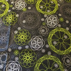 Timeless Treasures Grey Green White Geo Scribbles on Black Cotton Fabric 1yd x44
