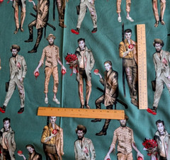Alexander Henry Cotton Fabric Brawn with Brains Pin Ups Zombies Green 45″ W BTY