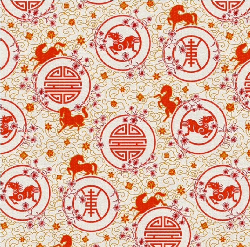Year Of The Horse, Happy New Year, Chinese Lunar Fabric! 1yd•BTY•Cotton•FastShi