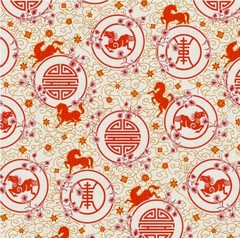 Year Of The Horse, Happy New Year, Chinese Lunar Fabric! 1yd•BTY•Cotton•FastShi