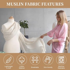 100% Cotton Muslin Fabric, 63 Inch X 2 Yards Unbleached Fabric by The Yard | Med