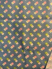 Blue Fabric W/Repeating Daisy Pattern Green Pink White Flowers Cotton 90” X 44”