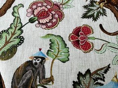 Jungle Monkey Botanical Leaf Linen Look Fabric Cushion Curtains 140cm