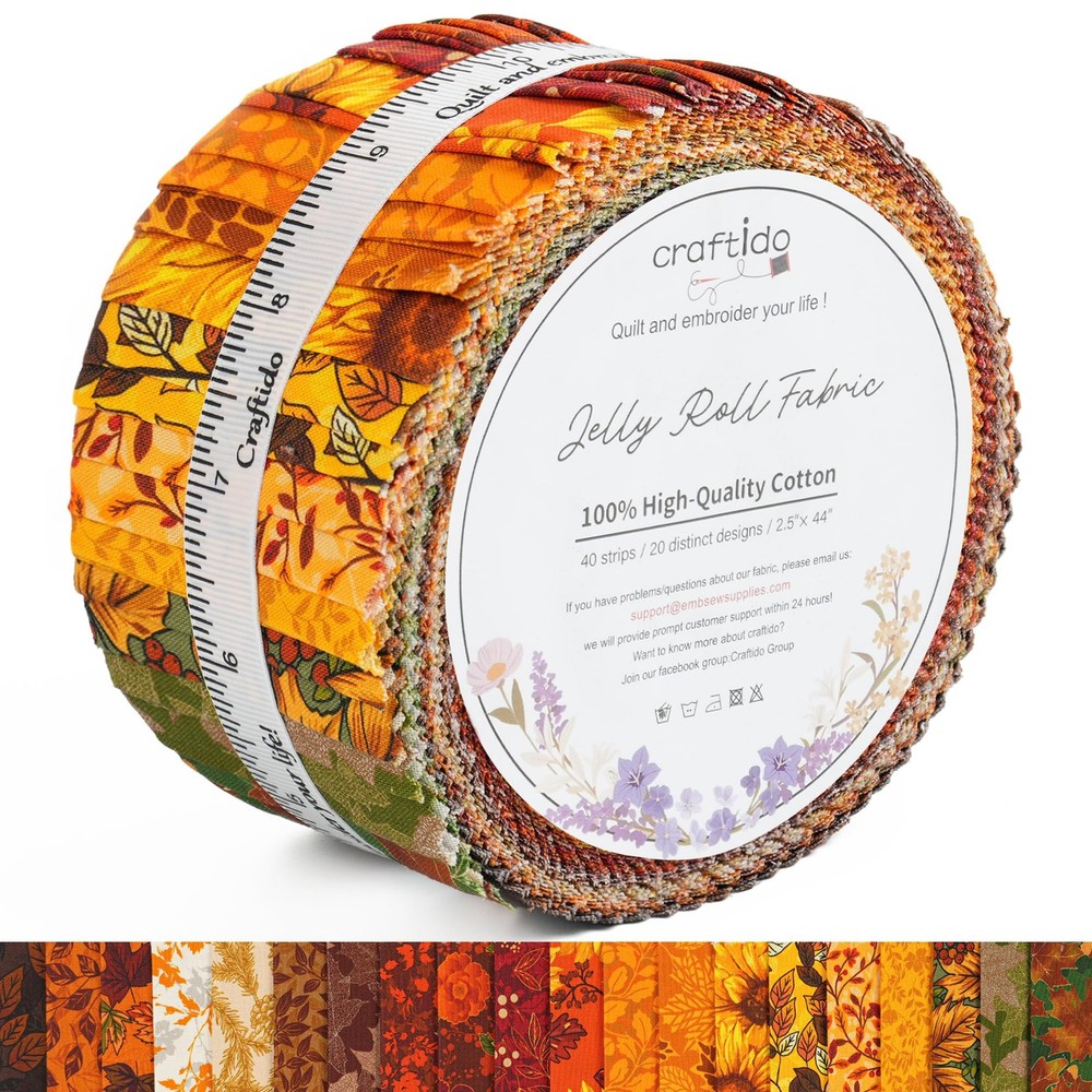 Craftido-18 Options-100% Cotton Jelly Roll Fabric Precut Strips for Quilting,…