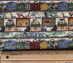 Vintage Travel Themed Fabric By Debbie Mumm For SSI Luggage Maps Blue Cream BTY