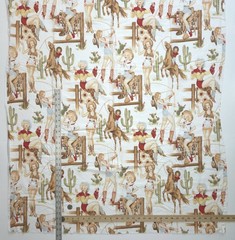 Alexander Henry Back In The Saddle 2008 Pinup Cowgirls White Fabric 2.6YD WASHED