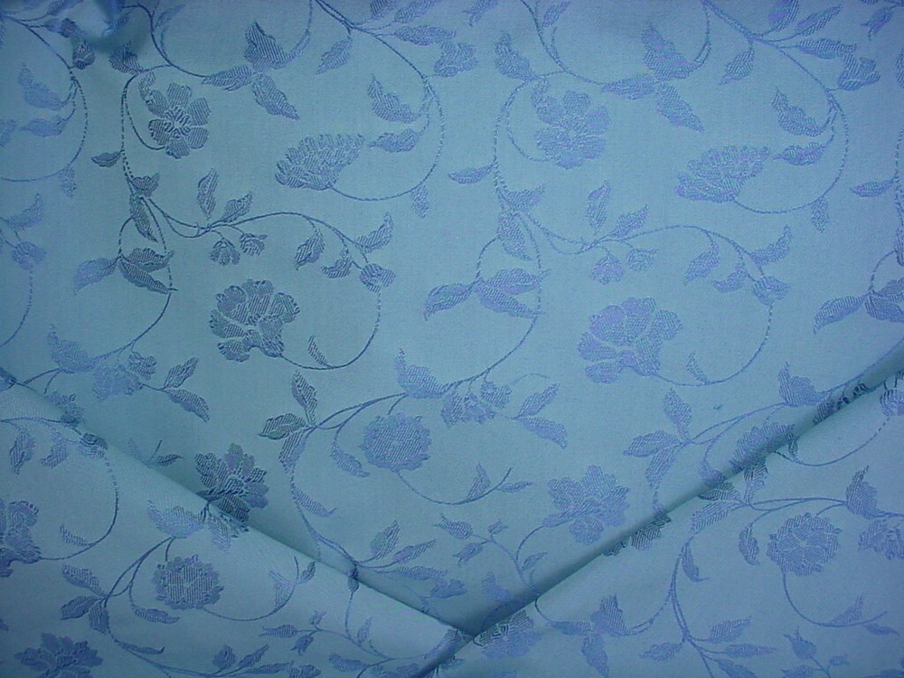 2-3/4Y Scalamandre HA 00161274 Aqua Blue Floral Stem Damask Upholstery Fabric