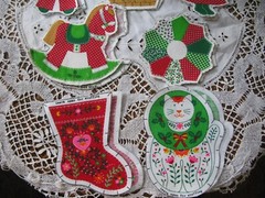 Crafts Cotton Christmas Fabric Appliques, Ornaments Doubles x8 Singles x2 1980’s