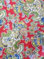 1940’s Vibrant Paisley Sewing Fabric 3yds Red Blue Green Yellow Cotton 35 x109″