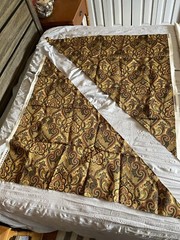 Vintage Fabric Screenprint Mill Creek Fabric in Rich Gold Black Burgundy Colors
