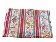Vintage Floral & Striped Fabric Pink Maroon Green 90 X 216 Cotton Blend
