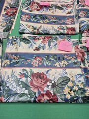 19+ Yards VTG Waverly Carolina Rose Fabric Blue Pink Floral Home Decor Chintz
