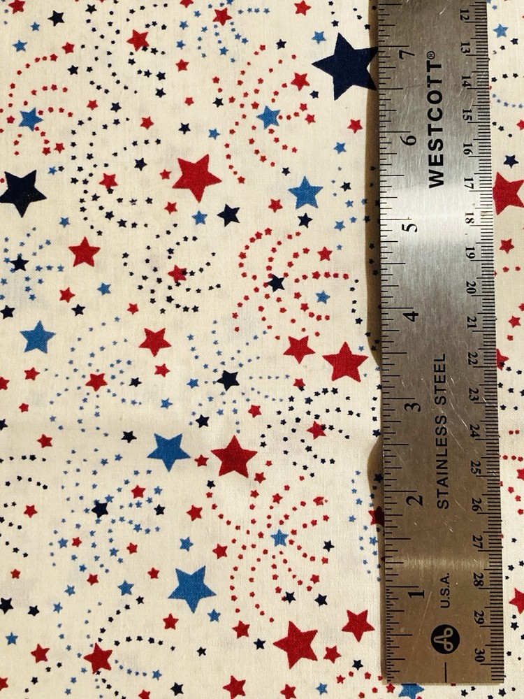 Small Blue Sienna Stars Fireworks on White 1Y x 44″ Width Cotton Fabric