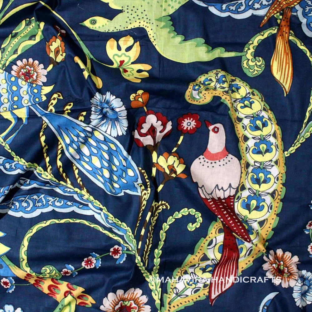 Peacock Pure Cotton print Running Boho loose Blue dress making fabric by yard