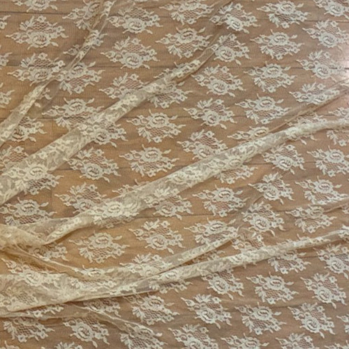 Beige BLUSH SHEER LACE FABRIC 5 Yds 53″ w Lightweight Bridal Stretch Floral Veil