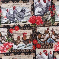 French Country Rustic Rooster Hen & Floral Patchwork David Textiles 22″x14″