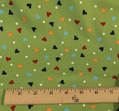 Hugs & Kisses Heart Fabric By Linda DeBono & Henry Glass Red Orange Green 1+Yds