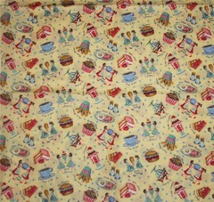 1 Yard 50’s Retro Diner Food Ice Cream Script Yellow Cotton Fabric 42″ Wide OOP