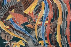 MA Fenghuang Wen blue-dyed tube depicting ancient cloth 167cm Tang dynasty relic