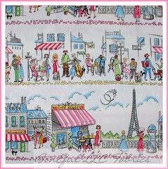 BonEful Fabric FQ Cotton Quilt Pink B&W PARIS Eiffel Tower France Scenic Stripe