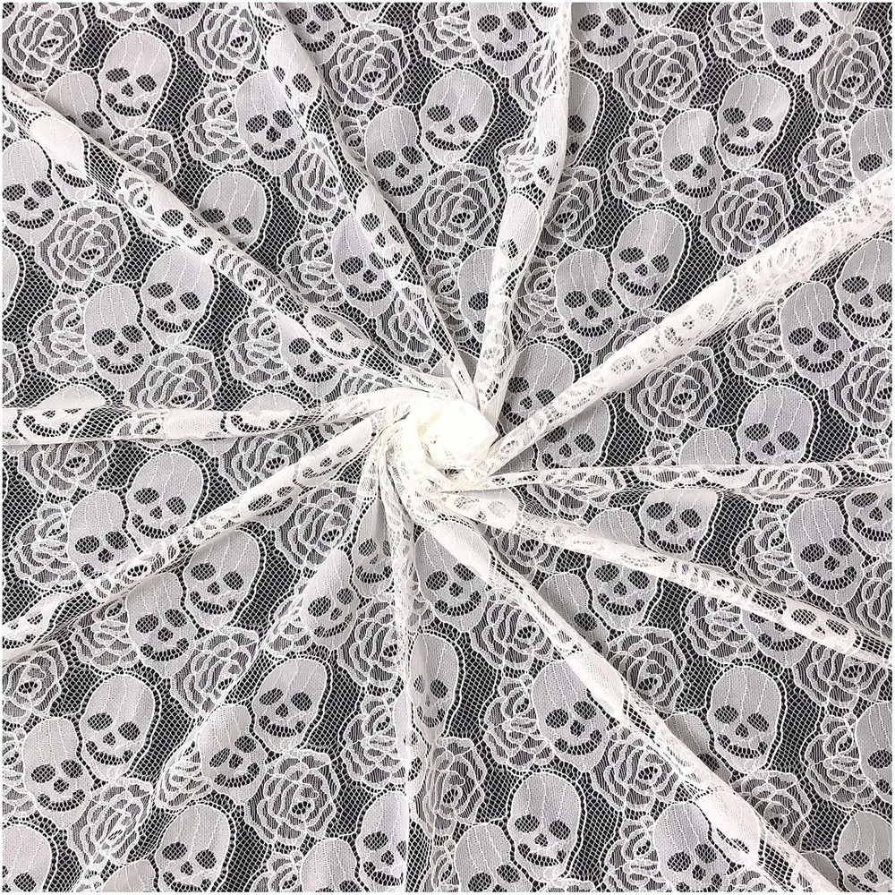 White Skull Lace Fabric, 60 * 36 inches Solid Fabric Lace, 1 Yard Floral Wedding