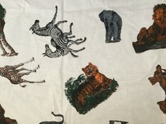 Safari Animals Fabric Zebra Elephant Lion Giraffe White Black Brown 38×44