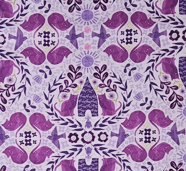 Purple Cat Stella Fabric CURIOUS GARDEN Hive Mind Grape Cats BY THE YARD