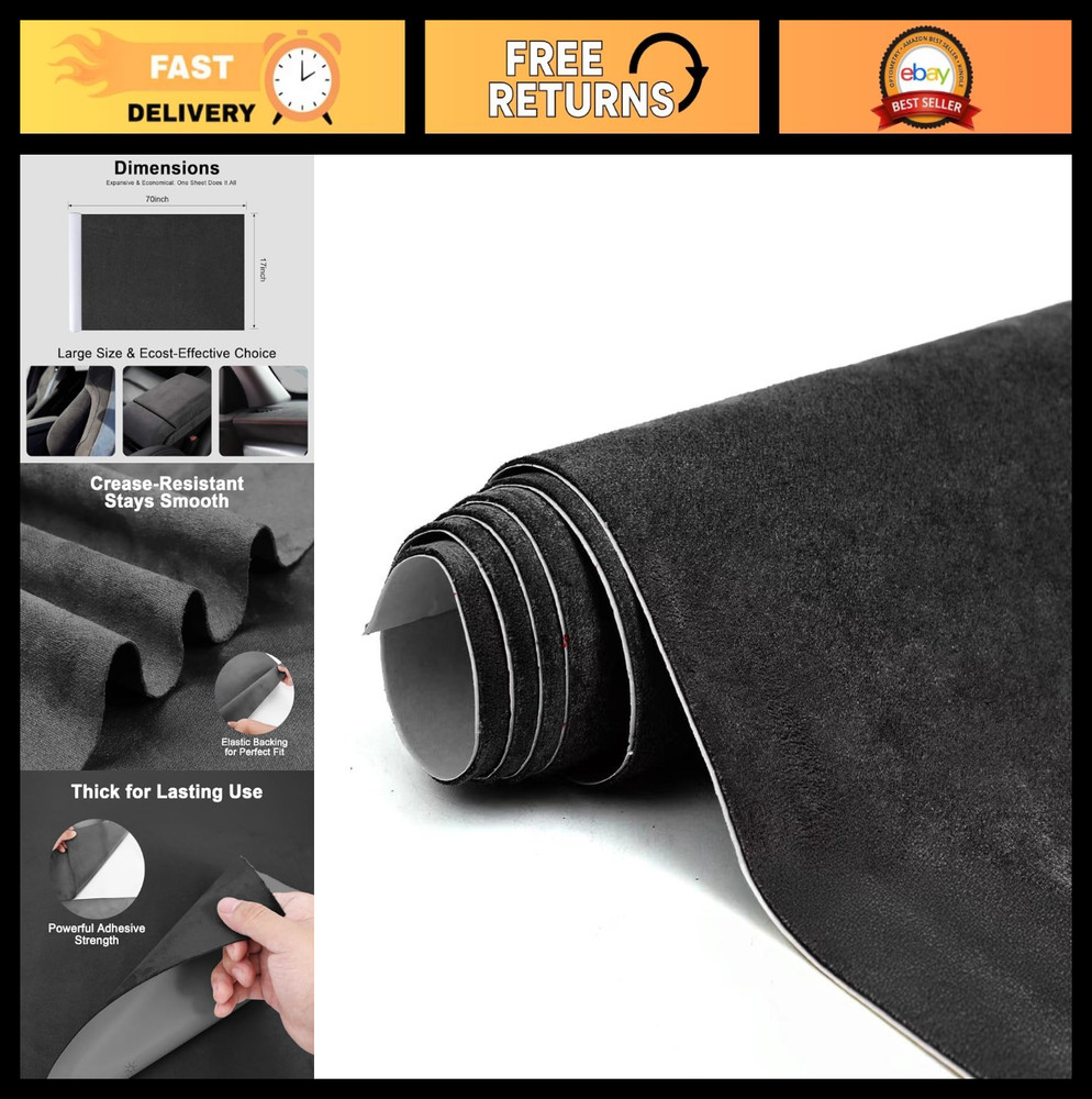 17×70 Inch Premium Black Suede Fabric Wrap – Self-Adhesive Stretchable Interior