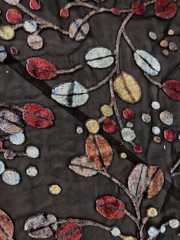 6 Yards Brown Gold Rust Leaves floral Velvet Burnout on chiffon Fabric 45″